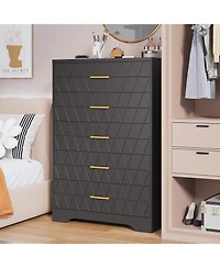 gaomon 5 Drawer Dresser for Bedroom with Gold Handles, Tall Wood Chest Storage Cabinet Organizer
