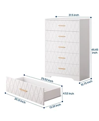 gaomon 5 Drawer Dresser for Bedroom with Gold Handles, Tall Wood Chest Storage Cabinet Organizer