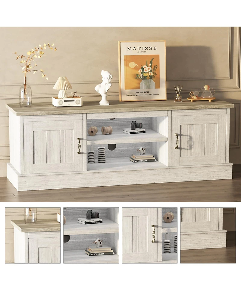 gaomon Farmhouse Tv Stand for TVs, Wood Entertainment Center with Storage Cabinets and Adjustable Shelves