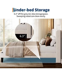 gaomon Bed Frame with Velvet Wingback Headboard, Vertical Tufting