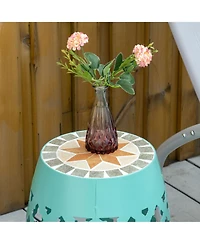 Outsunny 12" Patio Round Stool Outdoor Footstool Garden Mosaic Side Table,