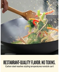 Alva Forest 12” Carbon Steel Wok Pan - Stay-Cool Acacia Handle