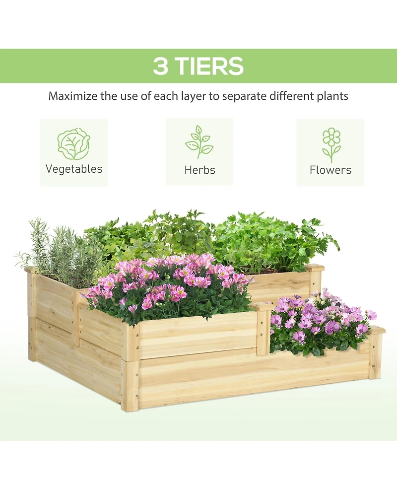 Outsunny 3 Tier Raised Garden Bed, Planter Box for Vegetables Herbs Flowers