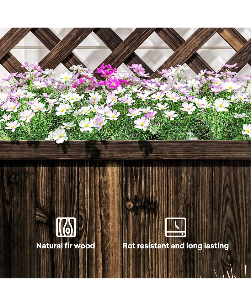 Outsunny Wooden Raised Garden Bed with Trellis and Drain Holes,