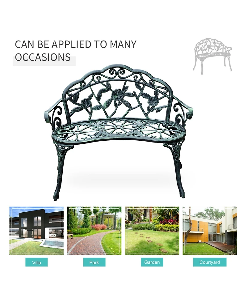 Outsunny 40" Antique Style Patio Porch Garden Bench Cast Aluminum Outdoor Chair Rose