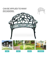 Outsunny 40" Antique Style Patio Porch Garden Bench Cast Aluminum Outdoor Chair Rose