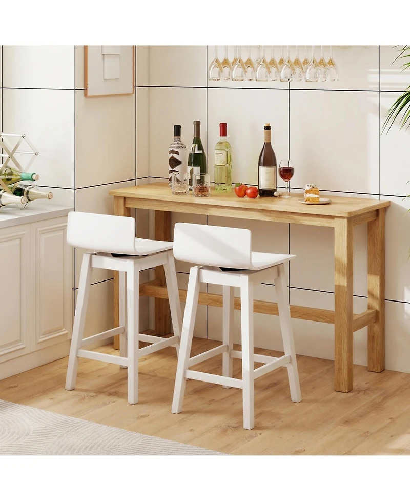 Slickblue Counter Height Swivel Bar Stools Set of 2, Wooden Frame with Low Back and Rubber Wood Legs