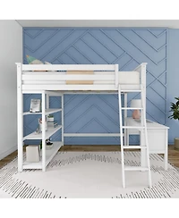 Max and Lily Full High Loft Bed with Desk, Ladder Bookcase, Solid Wood Frame, Space Saving, 400 lbs Weight Capacity, Easy Assembly
