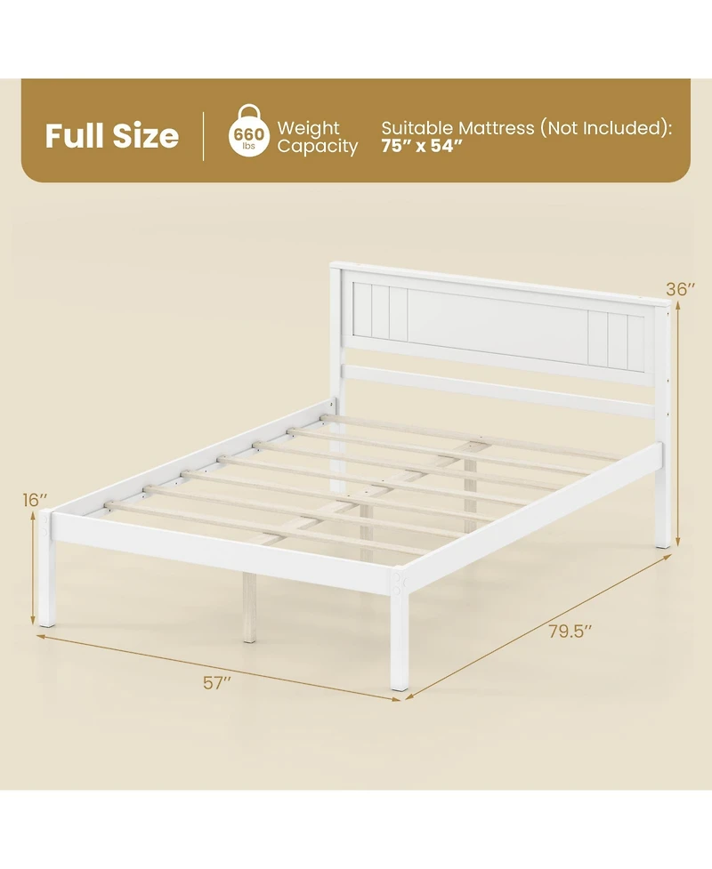 Slickblue Wooden Platform Bed Frame with Headboard and Slat Support