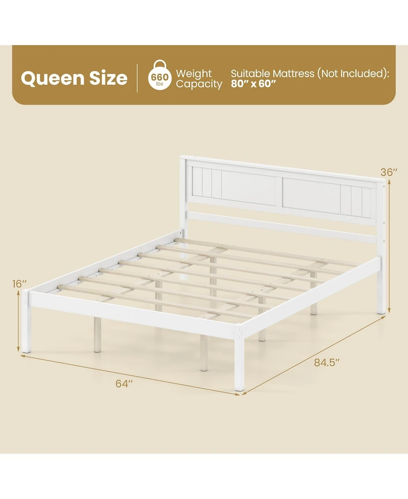 Slickblue Wooden Platform Bed Frame with Headboard and Slat Support