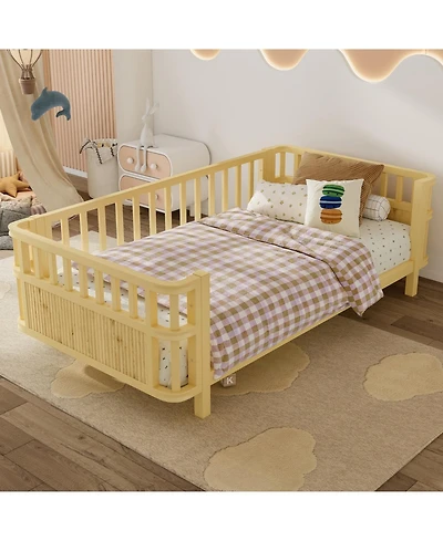 Rainsken Twin Kids Bed Frame with Rails, Montessori Frame, a low iron double bed, for Girls Boys Teens, No Box Spring Needed