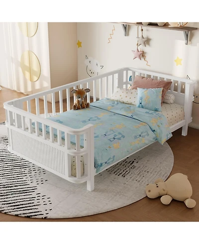 Rainsken Twin Kids Bed Frame with Rails, Montessori Frame, a low iron double bed, for Girls Boys Teens, No Box Spring Needed