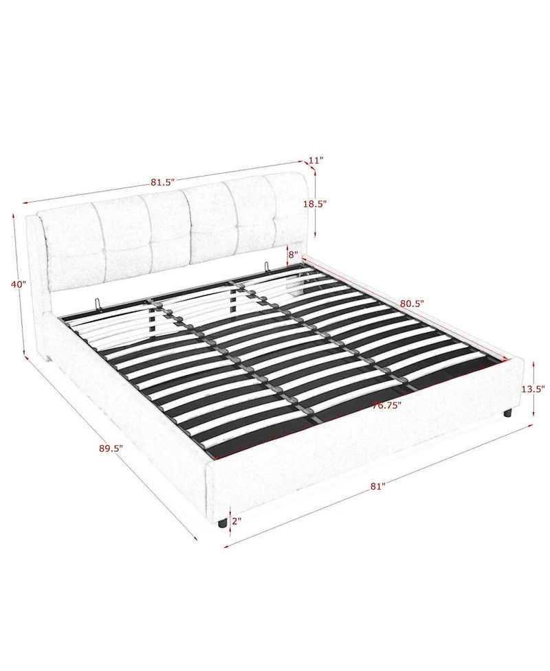 Rainsken King Size Upholstered Platform Bed Frame, with Under-Bed Storage and Dual Hydraulic System, Chenille Fabric, for Kids Teens Adults