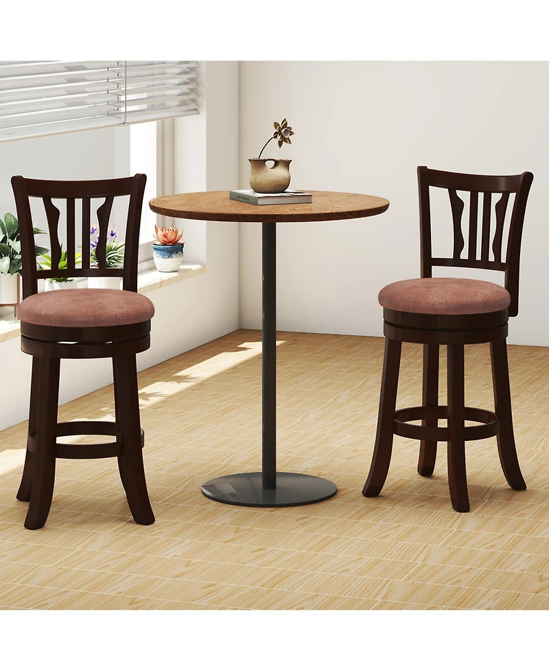 Slickblue Set of 2 Counter Height Bar Stools with Swivel Seat, Back Support and Wooden Frame