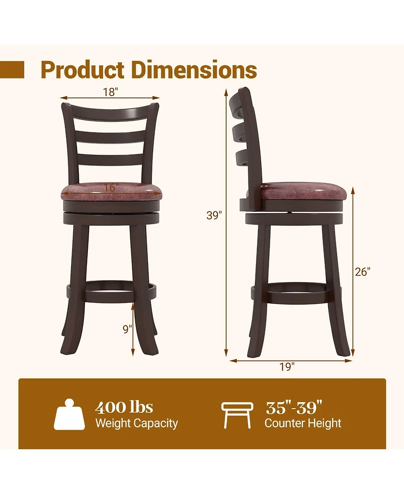 Slickblue Swivel Counter Height Bar Stools Set of 2 with Faux Leather Seat and Wraparound Footrest