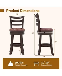 Slickblue Swivel Counter Height Bar Stools Set of 2 with Faux Leather Seat and Wraparound Footrest