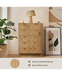 gaomon 5 Drawer Fluted Dresser, 48" Tall Modern Wood Storage Chest