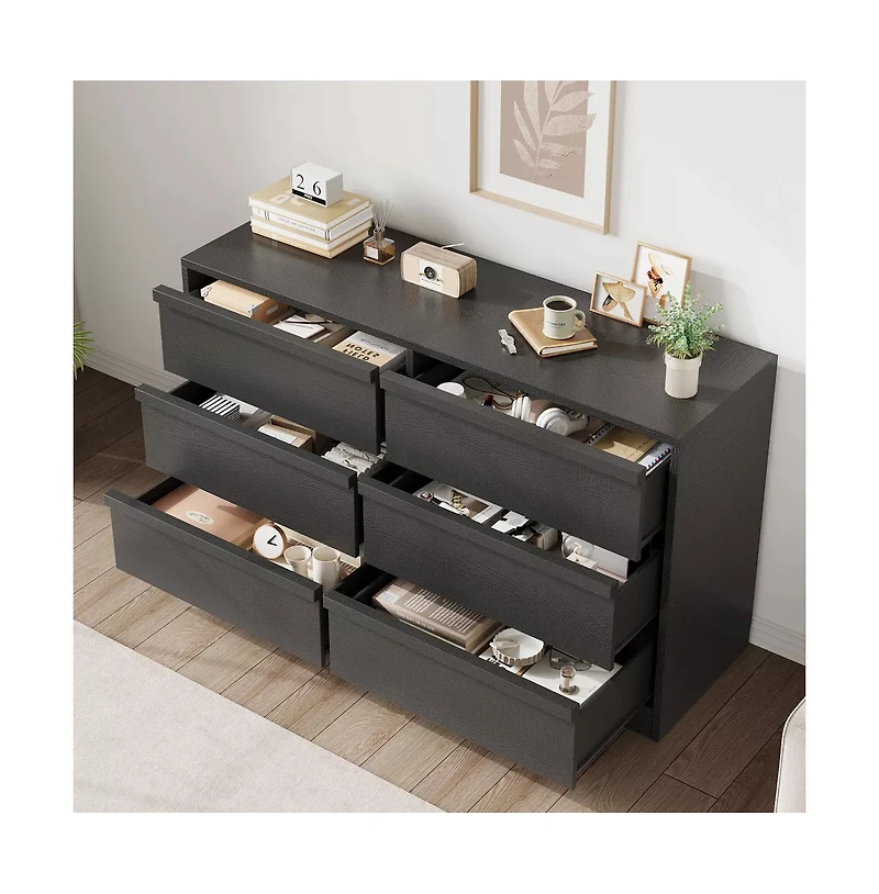 gaomon 6 Drawer Modern Handleless Dresser, 47 inches Wide Wooden Storage Organizer for Bedroom Living Room Nursery