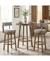 Slickblue Linen Fabric Swivel Bar Stools Set of 2 with Back Support for Kitchen and Dining Area