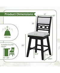 Slickblue Set of 2 Bar Stools with 360degree(s) Rotation Seat and Padded Upholstered Back Support