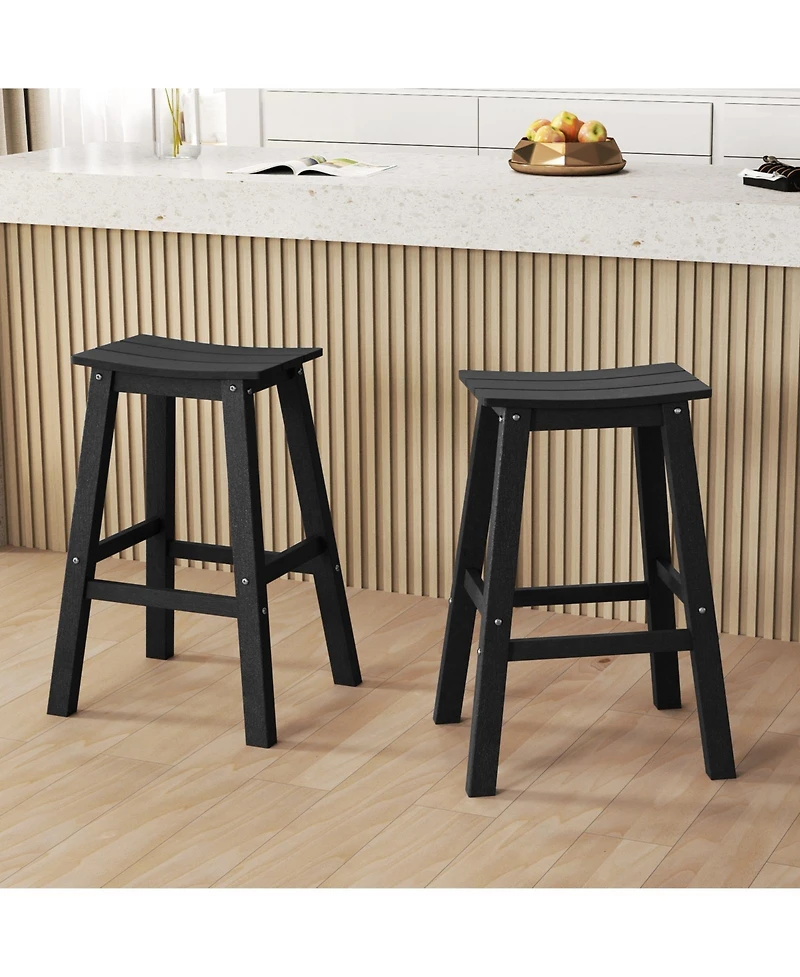 Slickblue Set of 2 Hdpe Outdoor Bar Stools, Armless Saddle Seat Patio Counter Height Chairs
