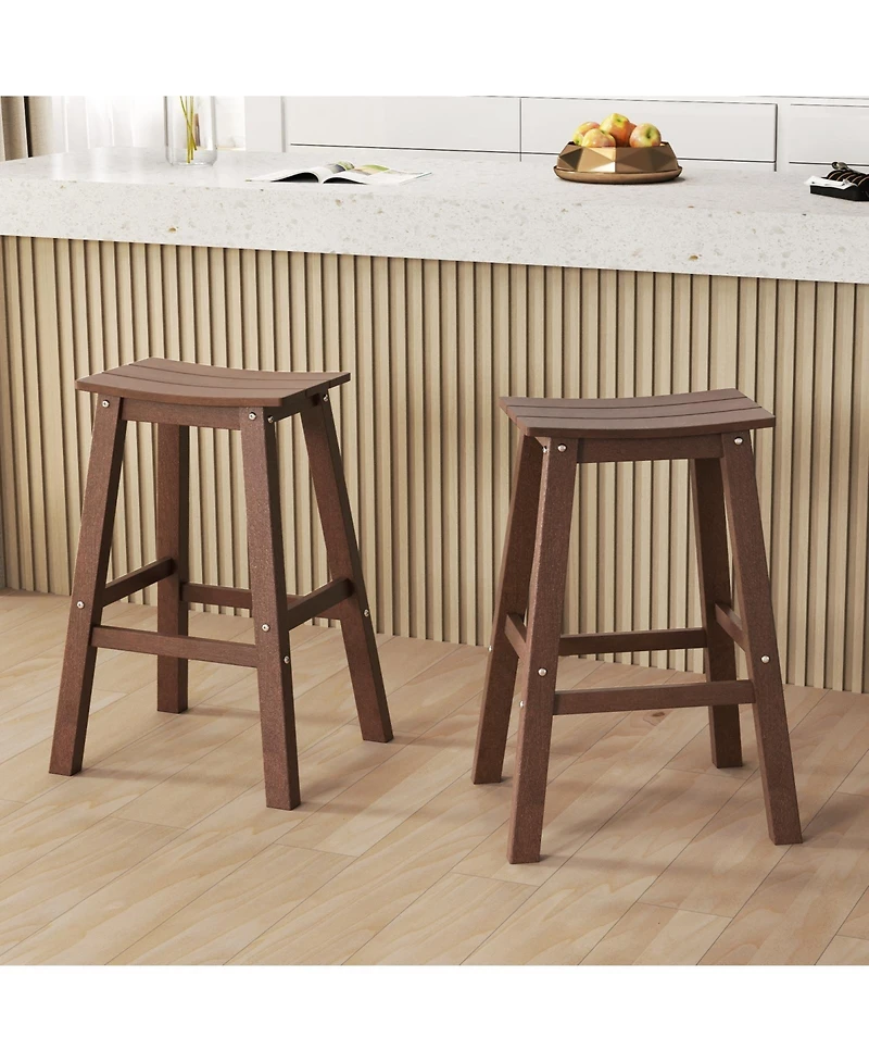 Slickblue Set of 2 Hdpe Outdoor Bar Stools, Armless Saddle Seat Patio Counter Height Chairs
