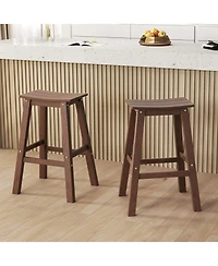 Slickblue Set of 2 Hdpe Outdoor Bar Stools, Armless Saddle Seat Patio Counter Height Chairs