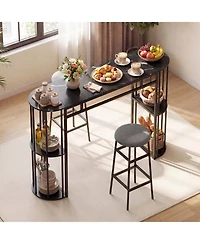 Slickblue Dining Table with 2 Barstools, 60 Inch Faux Marble Top and Upholstered Seats