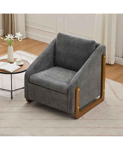 Rainsken Modern Accent Chair, Chenille Fabric Upholstered Armchair with Wooden Side Frame and Golden Nailhead Trim for Living Room, Set of 1