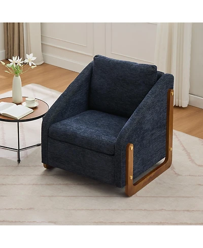 Rainsken Modern Accent Chair, Chenille Fabric Upholstered Armchair with Wooden Side Frame and Golden Nailhead Trim for Living Room, Set of 1