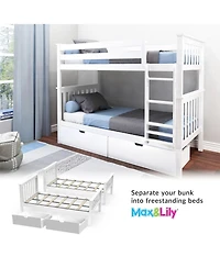 Max and Lily Solid Wood Twin over Bunk Bed for Kids with Underbed Storage Drawers