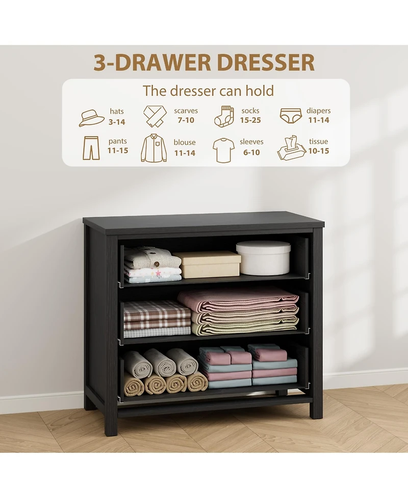 gaomon 3 Drawer Modern Dresser, Tall Wooden Storage Chest Organizer for Bedroom Living Room Hallway