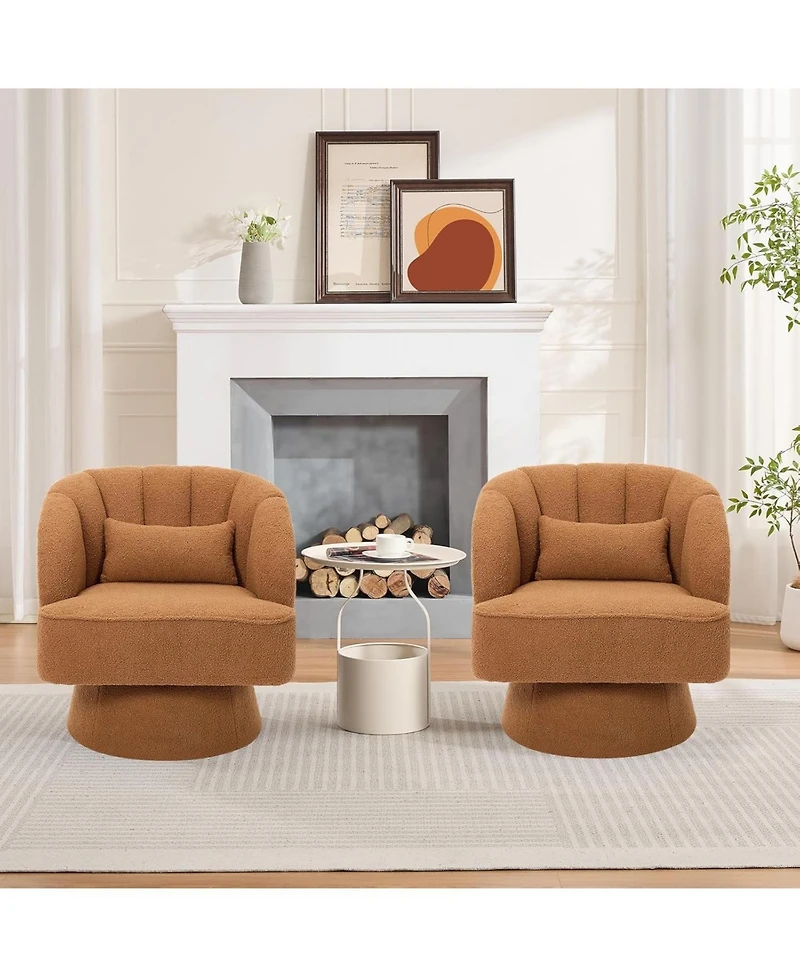 gaomon Modern Swivel Barrel Accent Chair,360 Teddy Fabric Upholstered Armchair with Striped Backrest and Plush Padding,Comfy Round Lounge Chair