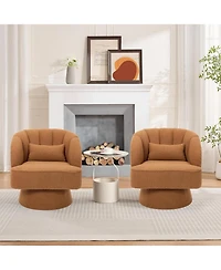 gaomon Modern Swivel Barrel Accent Chair,360 Teddy Fabric Upholstered Armchair with Striped Backrest and Plush Padding,Comfy Round Lounge Chair