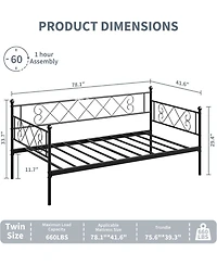 gaomon Twin Heart-Shaped Metal Daybed with Trundle, Heavy-Duty Steel Slat Support. Convertible Sofa Bed for Living/Bedroom/Guest Room