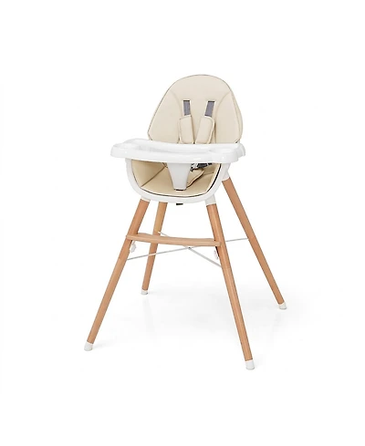 Gouun Baby Wooden High Chair with 4-Level Dishwasher Safe Tray