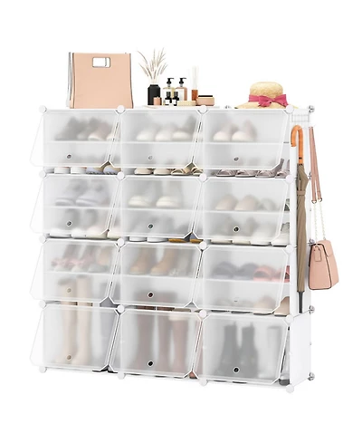 Gouun 12-Cube Portable Shoe Shelves with Dust-Proof Doors Holding 48 Pairs