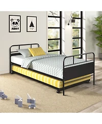 Rainsken Daybed with Trundle, Twin Size Metal Platform Bed Frame Built-in Casters, Heavy-Duty Sofa Bed for Living Room and Bedroom