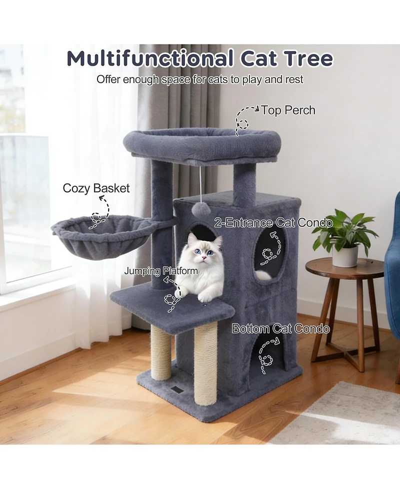 Cozito Cat Tower 33.5 in Cute with 2-Tier Condo and Perch