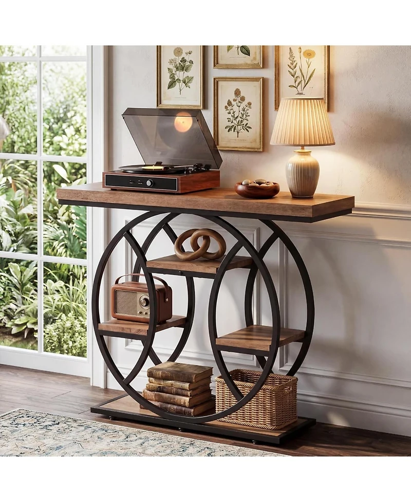 Tribesigns 41.3" Console Table, 4-Tier Media Console with Circle Metal Frame, Industrial Sofa Table