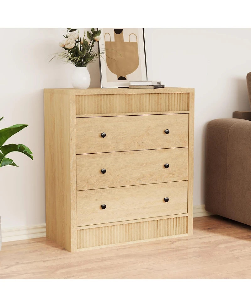 gaomon Fluted 3 Drawer Wooden Dresser, 31.5" Wide Modern Nightstand Storage Cabinet for Bedroom