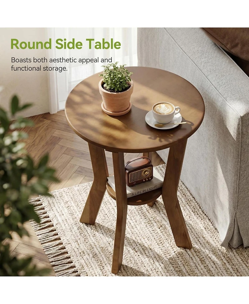 Tribesigns Side Table, 2-Tier Small Round End Table, Nightstand with Open Shelves