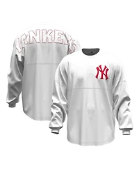 Fanatics Women's White New York Yankees Baseball Stitch Spirit Jersey Long Sleeve T-Shirt
