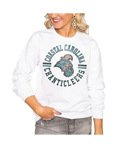 Gameday Couture Women's White Coastal Carolina Chanticleers Oversized Days Perfect Crew Sweatshirt