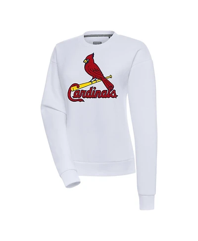 Antigua Women's White St. Louis Cardinals Victory Chenille Pullover Sweatshirt
