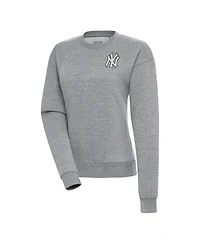 Antigua Women's Heather Gray New York Yankees Brushed Metallic Victory Pullover Sweatshirt