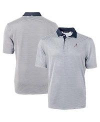 Cutter & Buck Men's Navy Atlanta Braves Americana Logo Virtue Eco Pique Stripe Polo Shirt