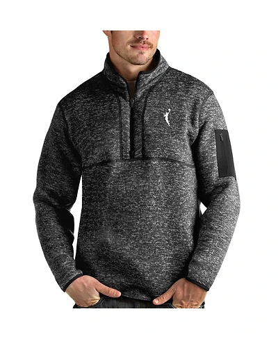 Antigua Men's Heather Black Wnba Logo Fortune Quarter-Zip Pullover Jacket