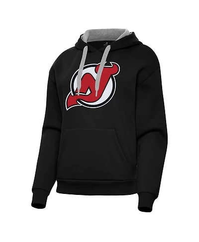 Antigua Women's Black New Jersey Devils Victory Pullover Hoodie