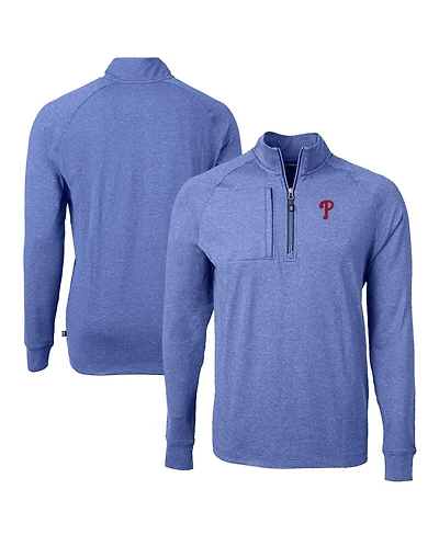 Cutter & Buck Men's Heather Royal Philadelphia Phillies Adapt Eco Knit Stretch Quarter-Zip Pullover Top